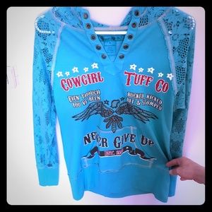 Teal Lace Cowgirl Tuff Hoodie Medium